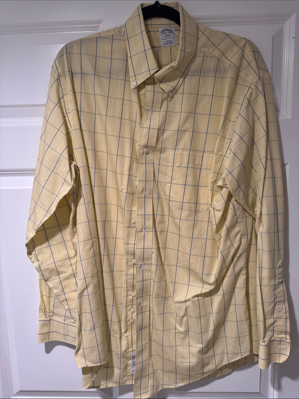 Brooks Brothers Pale Yellow Windowpane Button-Down Dress Shirt